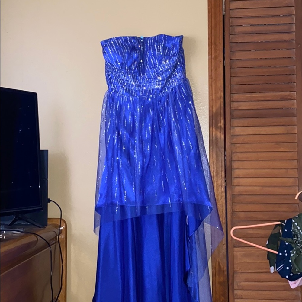 Super cute short front long back strapless dress